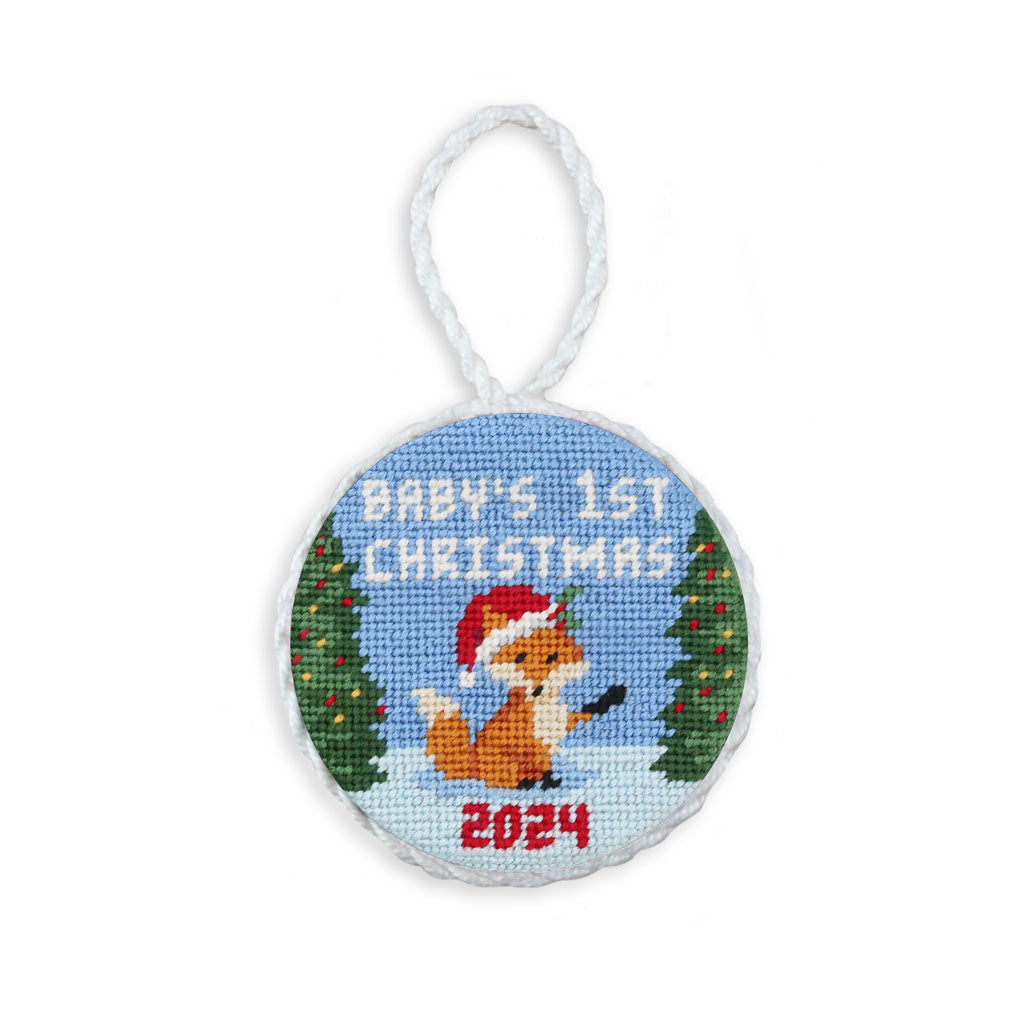 Baby's 1st Christmas Fox 2024 Needlepoint Ornament by Smathers & Branson - Country Club Prep