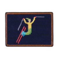 Ski Tricks Needlepoint Credit Card Wallet in Dark Navy by Smathers & Branson - Country Club Prep