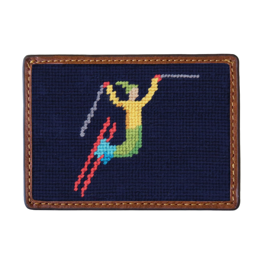 Ski Tricks Needlepoint Credit Card Wallet in Dark Navy by Smathers & Branson - Country Club Prep