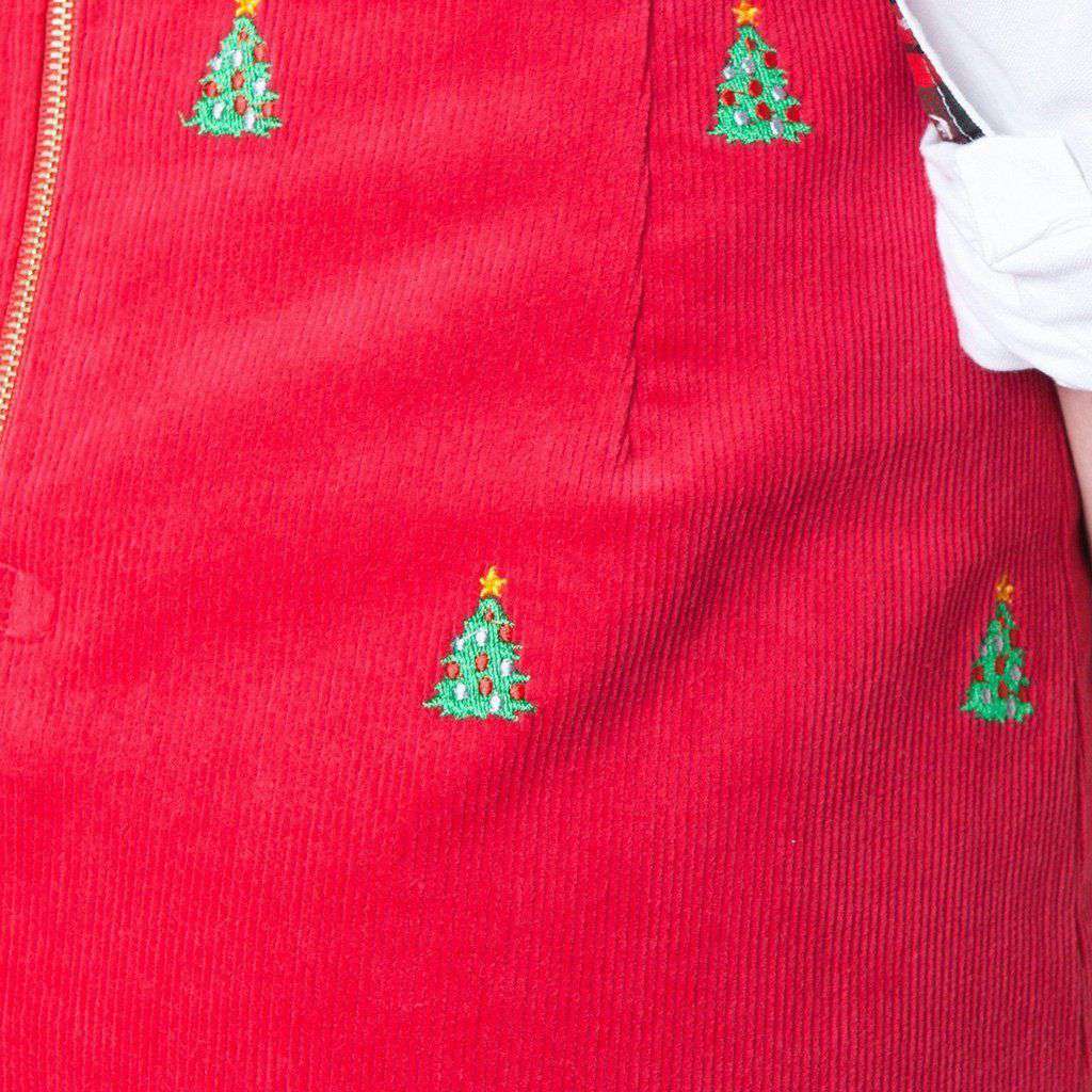 Ali Corduroy Skirt with Embroidered Christmas Trees by Castaway Clothing - Country Club Prep