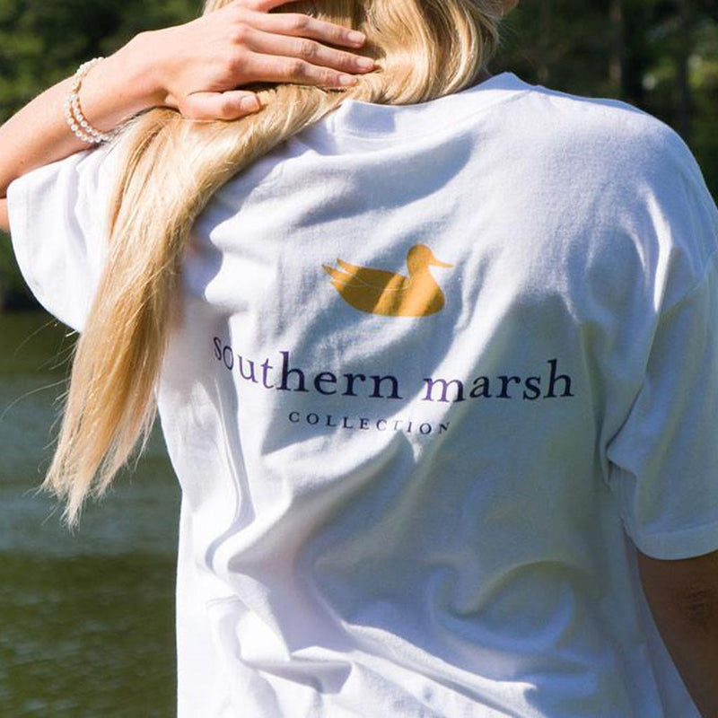 Collegiate Authentic Tee in White with Gold Duck by Southern Marsh - Country Club Prep