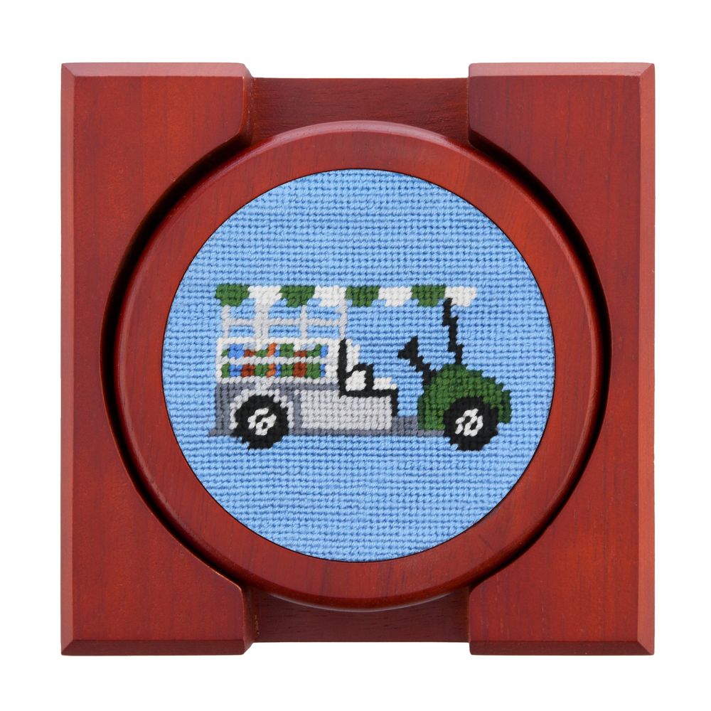 Beverage Cart Needlepoint Coasters by Smathers & Branson - Country Club Prep