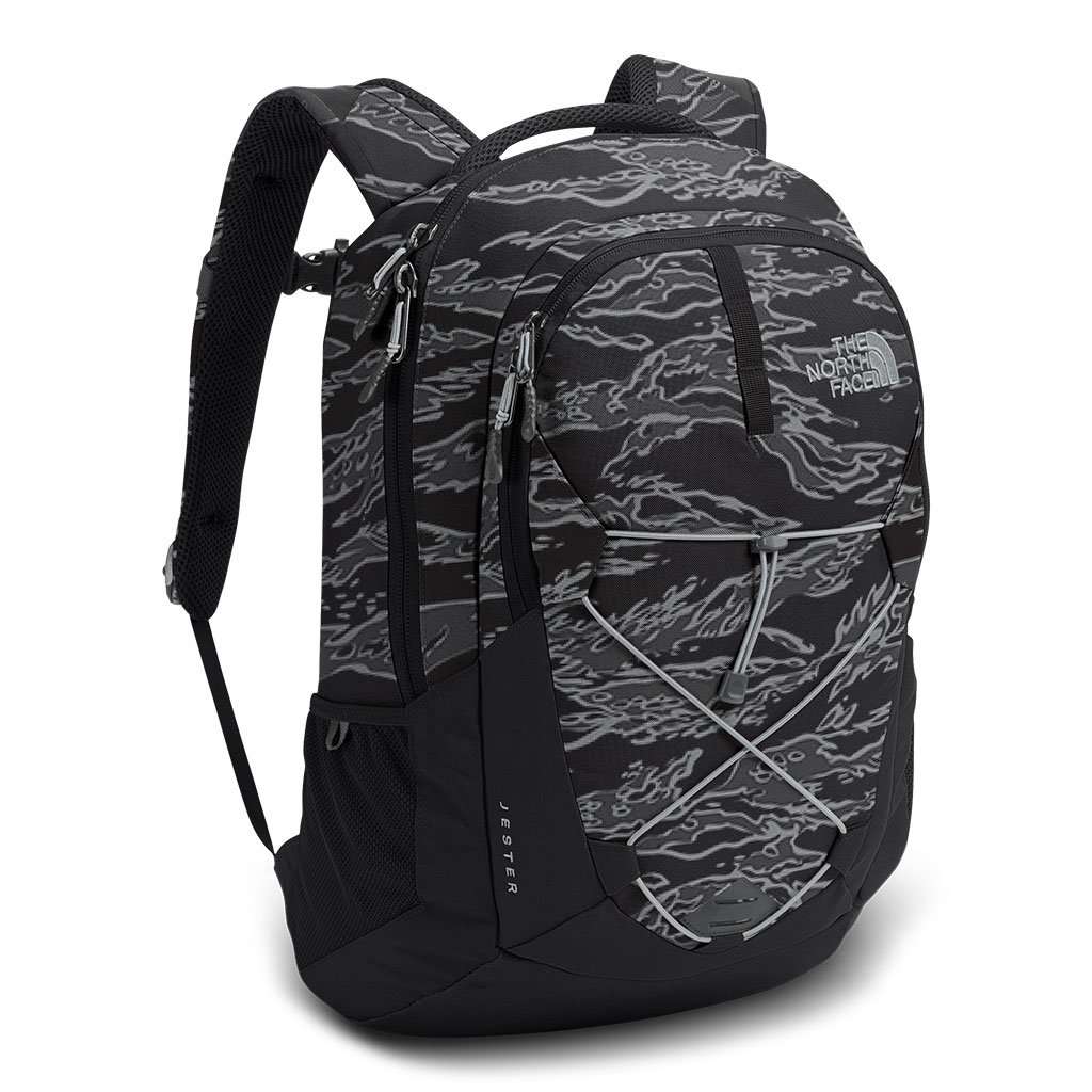 The North Face Jester Backpack in Black Camo Print & High Rise Grey – Country Club Prep The North Face Jester Backpack in Black Camo Print & High Rise Grey – Country Club Prep