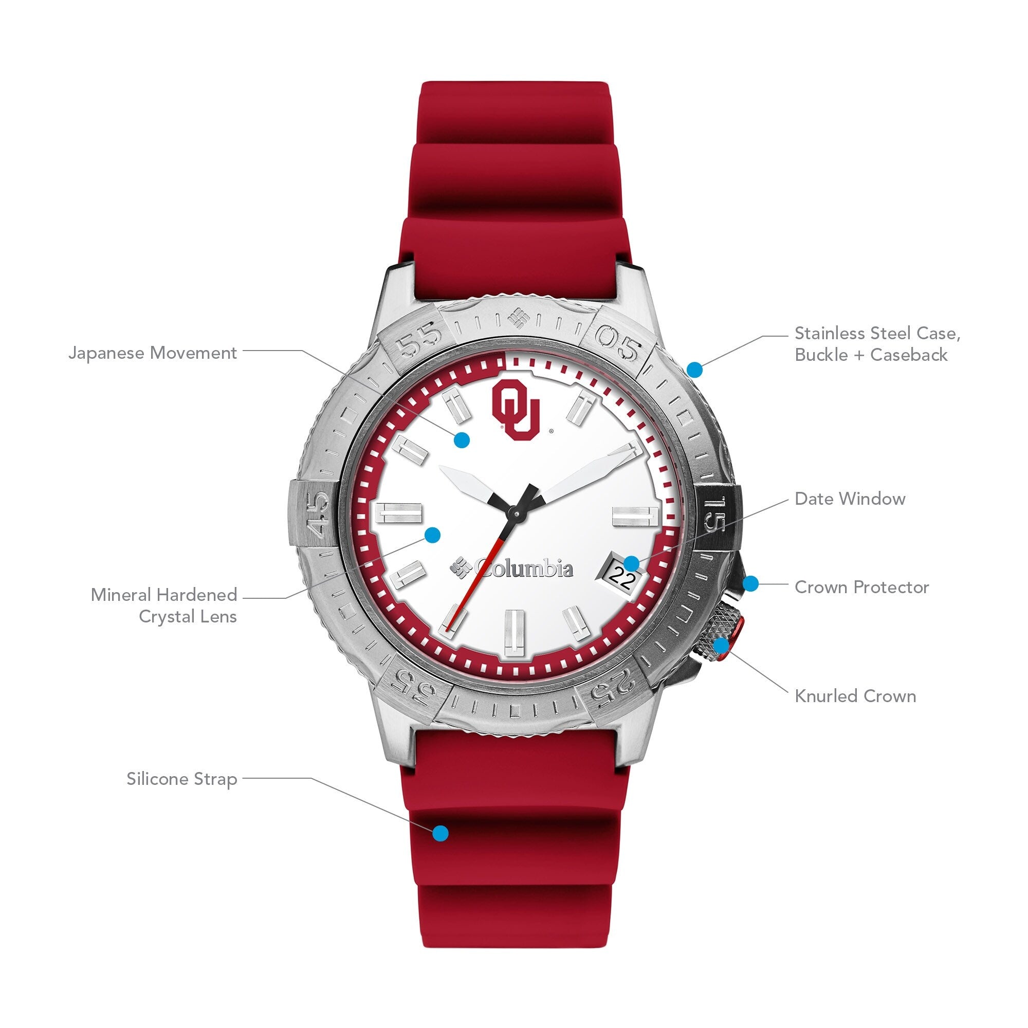 University of Oklahoma Peak Patrol 45mm Silicone Strap Watch by Columbia Sportswear - Country Club Prep