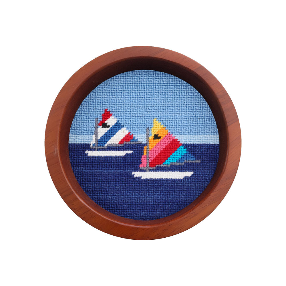Day Sailor Needlepoint Wine Bottle Coaster by Smathers & Branson - Country Club Prep