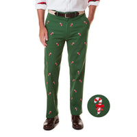 Stretch Twill Harbor Pant in Hunter Green with Embroidered Candy Canes by Castaway Clothing - Country Club Prep