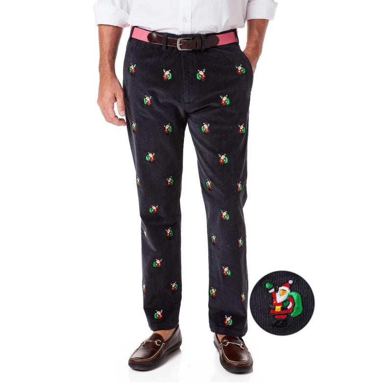 Beachcomber Corduroy Pants in Nantucket Navy with Embroidered Santa by Castaway Clothing - Country Club Prep