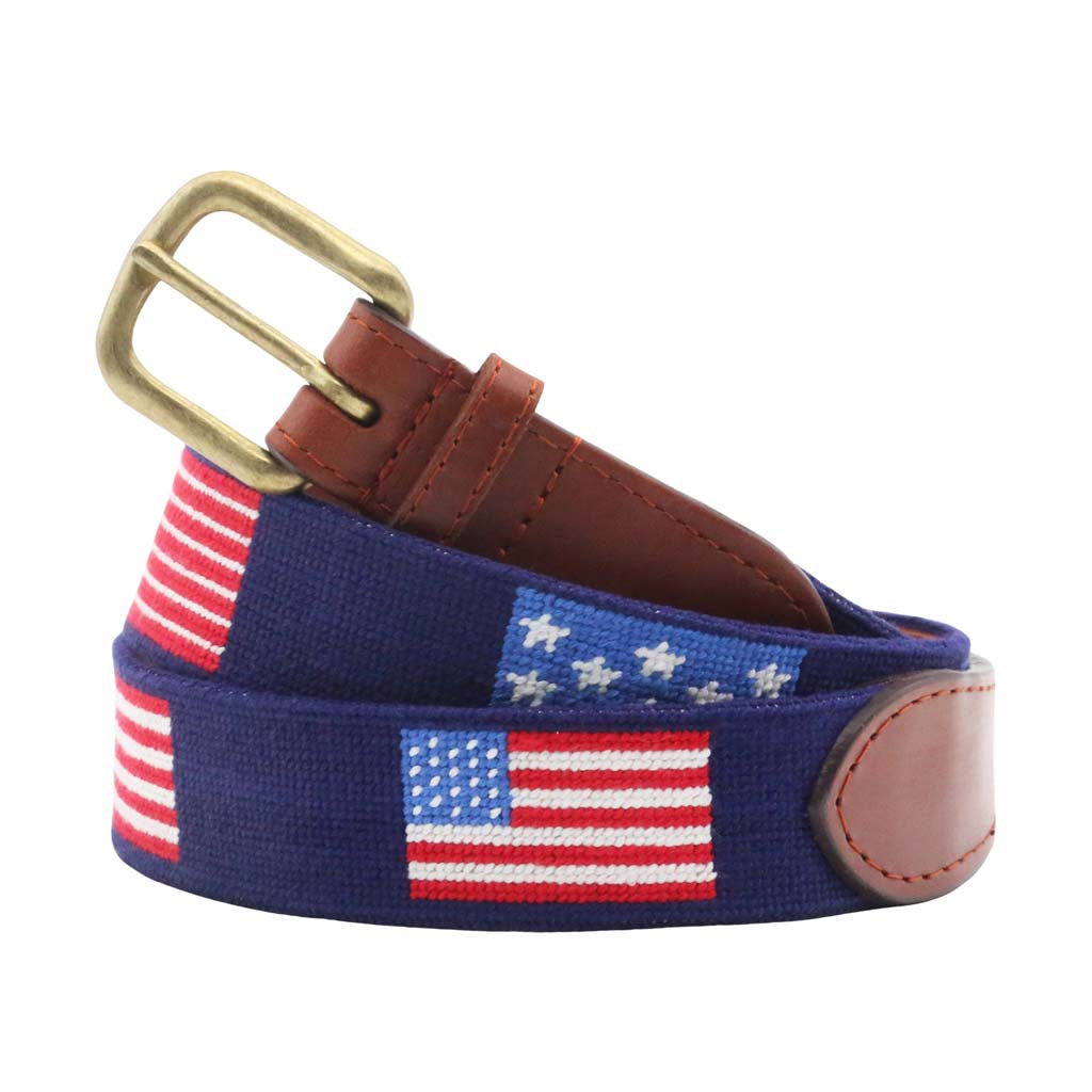 Flags of our Fathers Needlepoint Belt in Dark Navy by Smathers & Branson - Country Club Prep