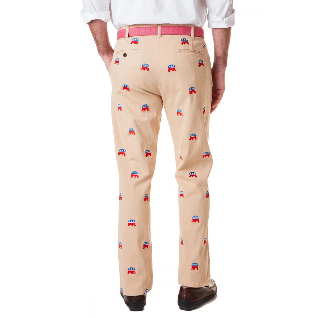 Stretch Twill Harbor Pant with Embroidered GOP Republican Elephant by Castaway Clothing - Country Club Prep