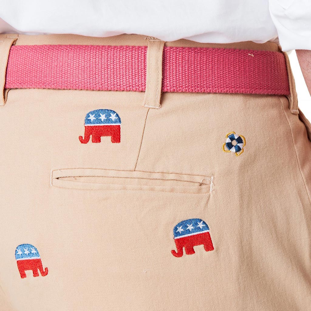 Stretch Twill Harbor Pant with Embroidered GOP Republican Elephant by Castaway Clothing - Country Club Prep