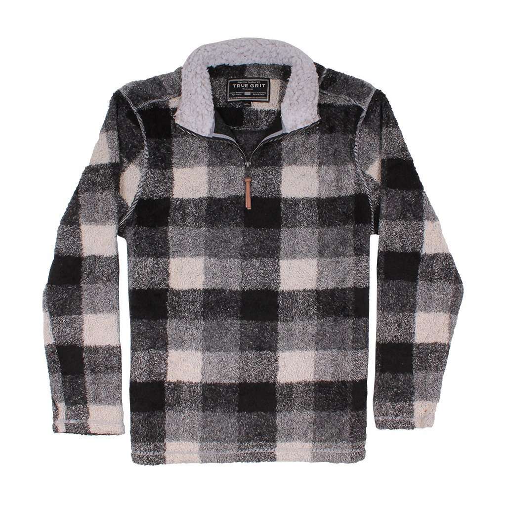 True Grit Melange Buffalo Plaid 1/4 Zip Pullover in Grey/Black