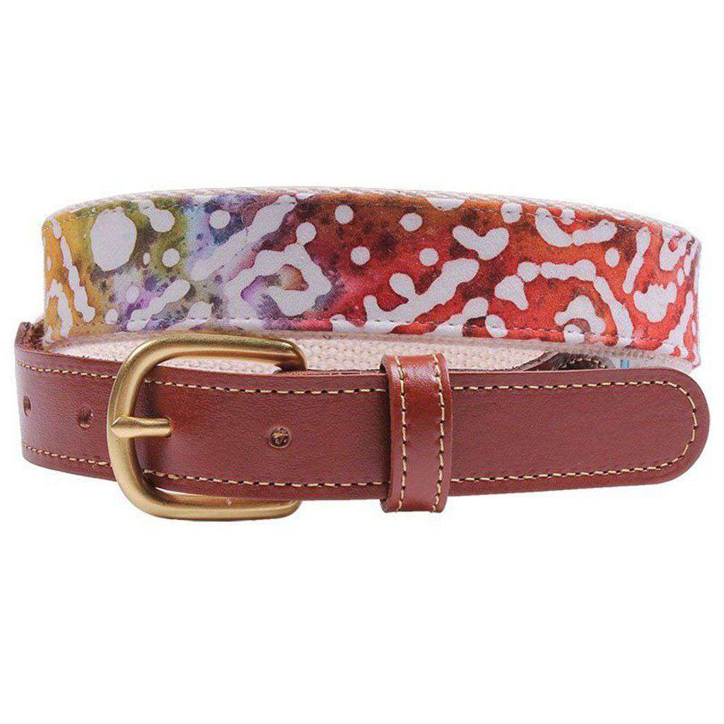 Flamingo Flock Leather Tab Belt in Melon by Country Club Prep main image 1