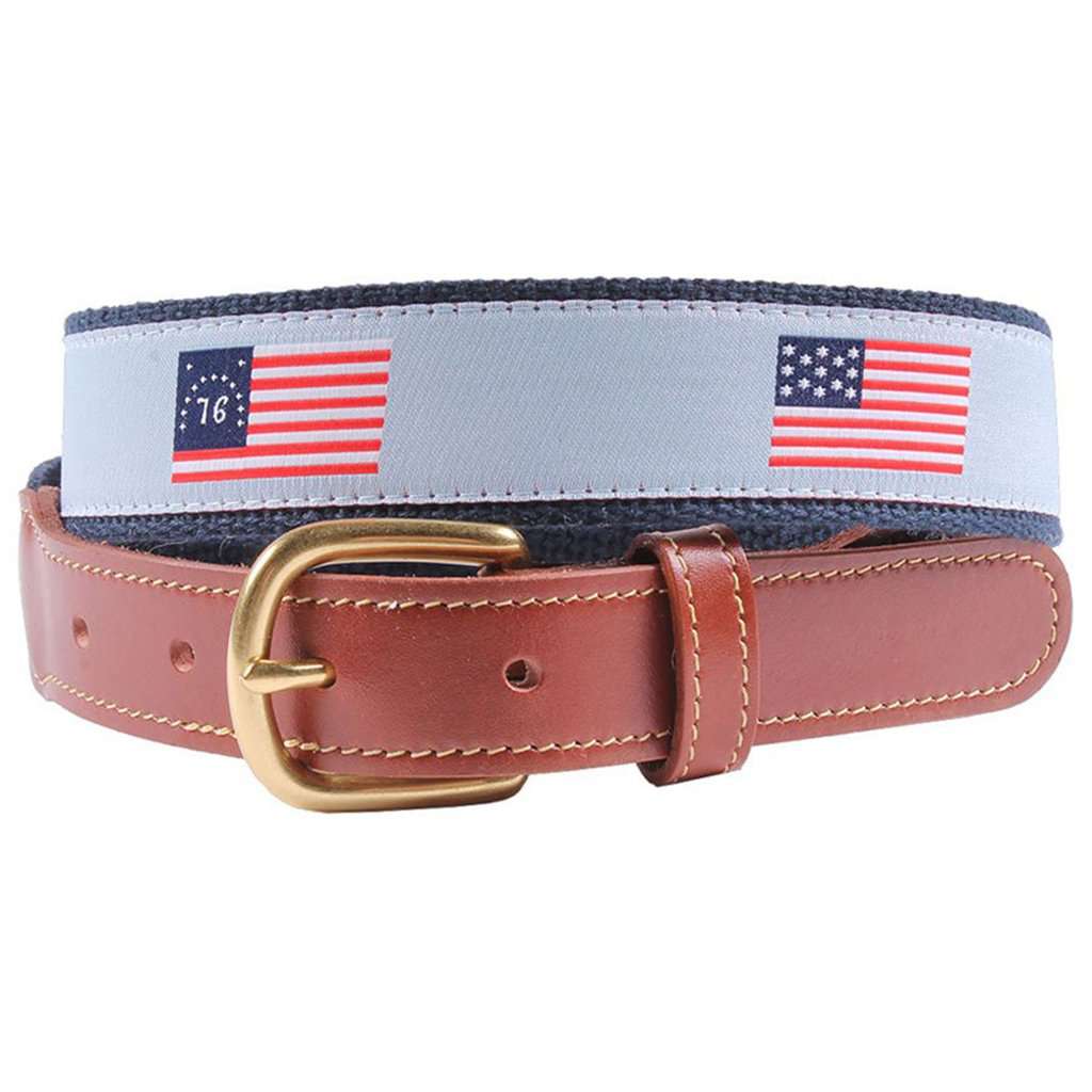 Flags of Our Fathers Leather Tab Belt in Light Blue by Country Club Prep - Country Club Prep
