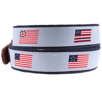 Flags of Our Fathers Leather Tab Belt in Light Blue by Country Club Prep - Country Club Prep
