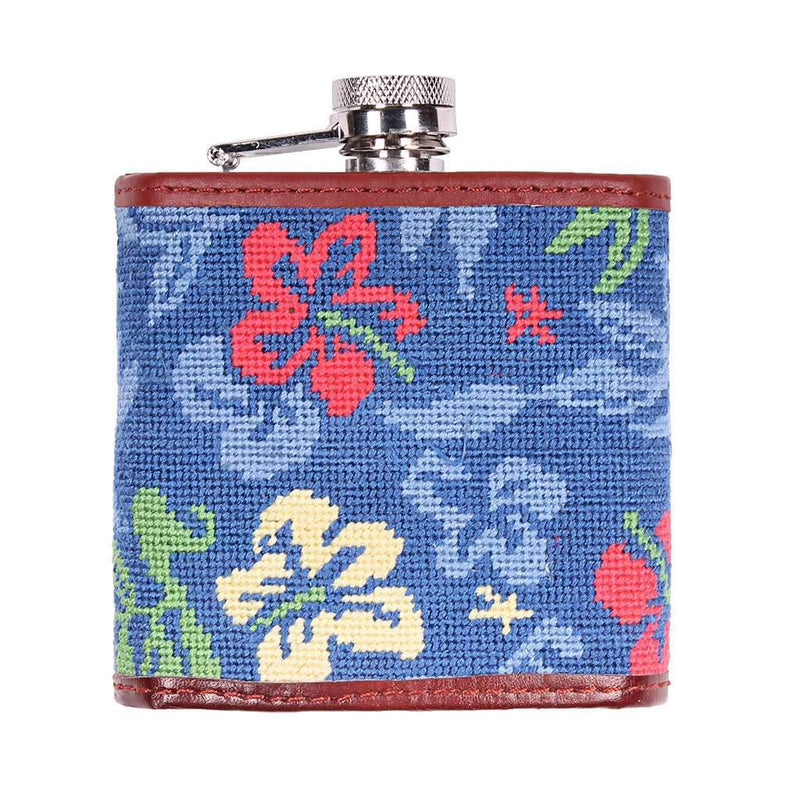 Multi Colored Hibiscus Needlepoint Flask by Smathers & Branson - Country Club Prep