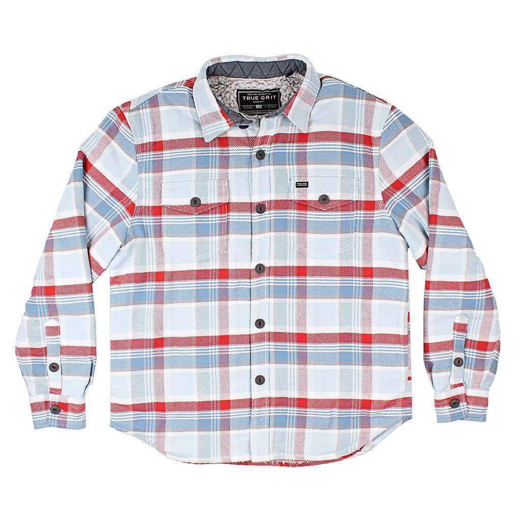 True Grit Big Sky Plaid Shirt Jacket with Sherpa Lining in Red