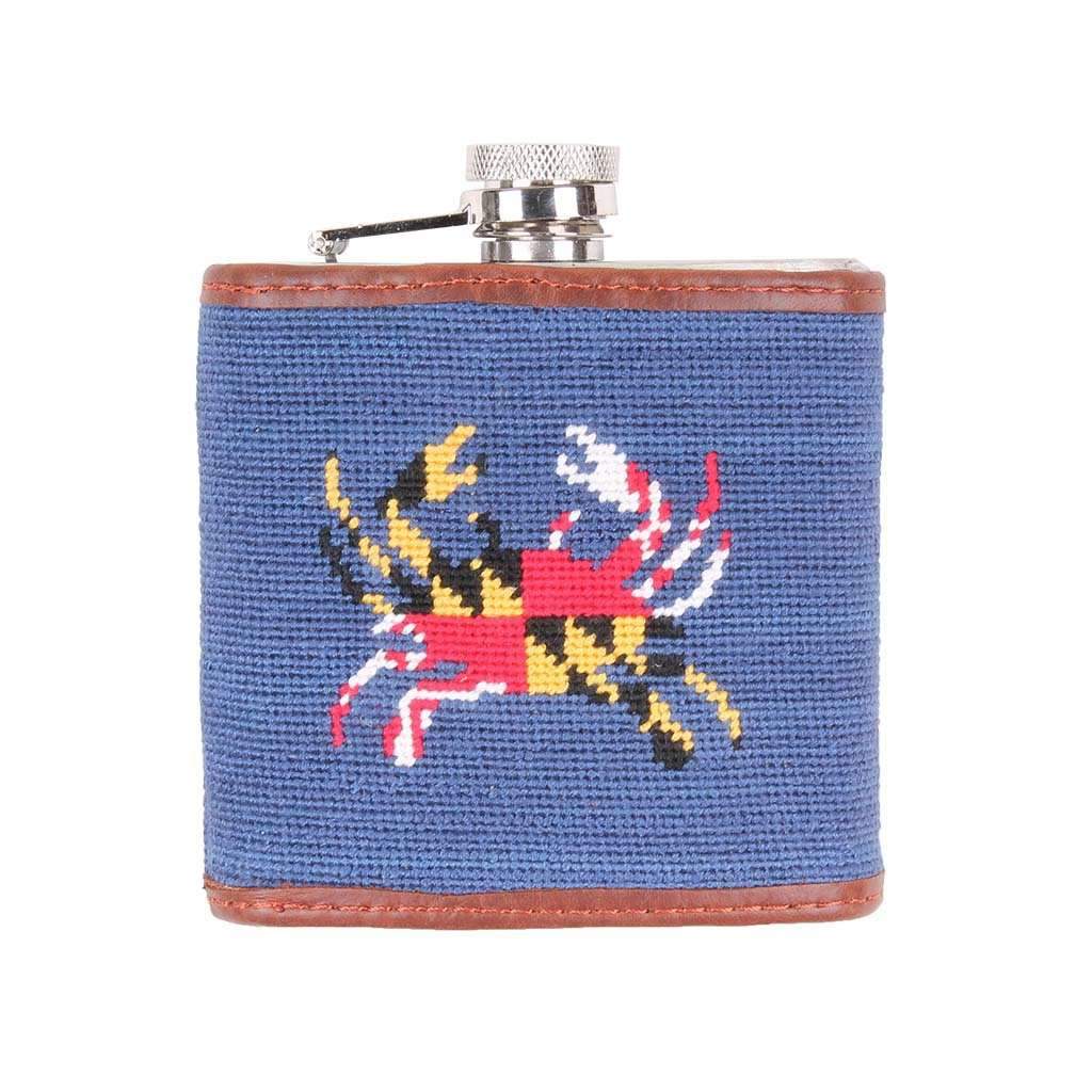 Maryland Flag Crab Needlepoint Flask in Classic Navy by Smathers & Branson - Country Club Prep