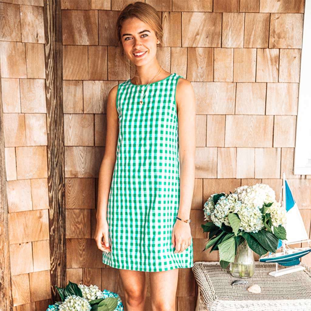 blue gingham shift dress by Kiel James Patrick Summer Beach Grass / XS Unisex Brooks Brothers Dress Category_Long Evening Dresses My Actual Bust is:54
