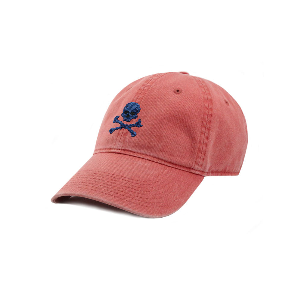 Jolly Roger Needlepoint Hat in Nantucket Red with Blue Logo by Smathers & Branson - Country Club Prep