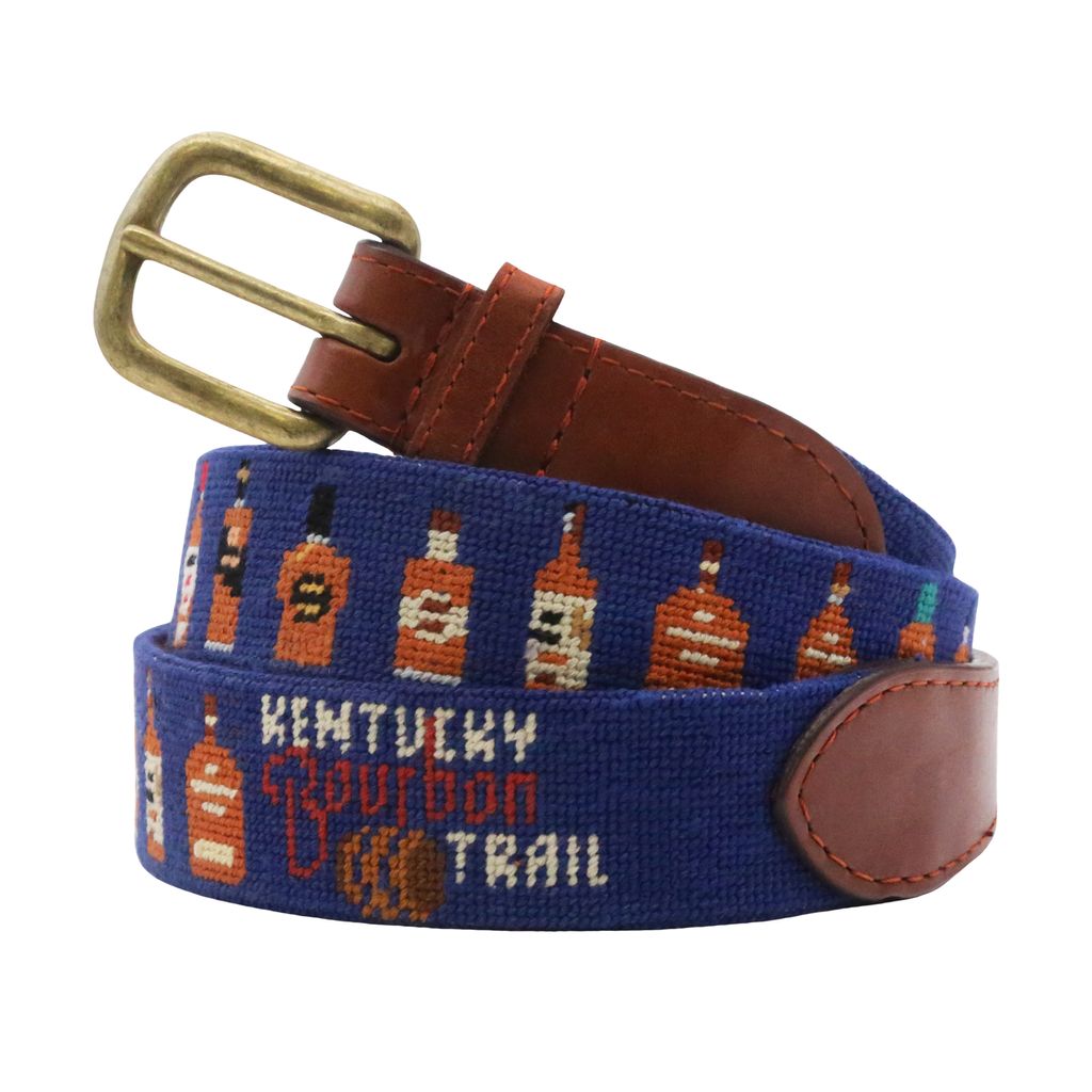 Kentucky Bourbon Trail Needlepoint Belt in Navy by Smathers & Branson - Country Club Prep
