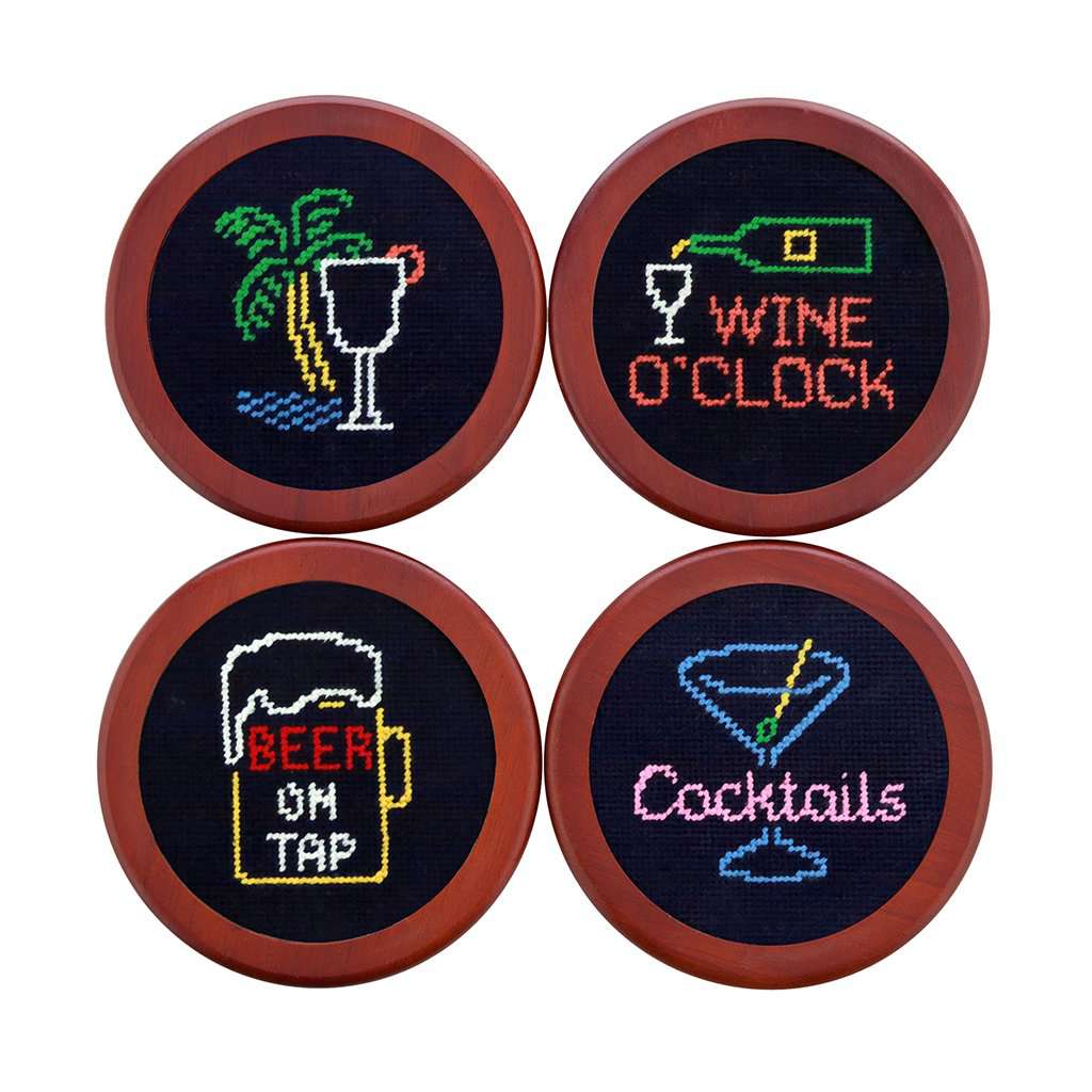 Last Call Needlepoint Coasters in Midnight by Smathers & Branson - Country Club Prep