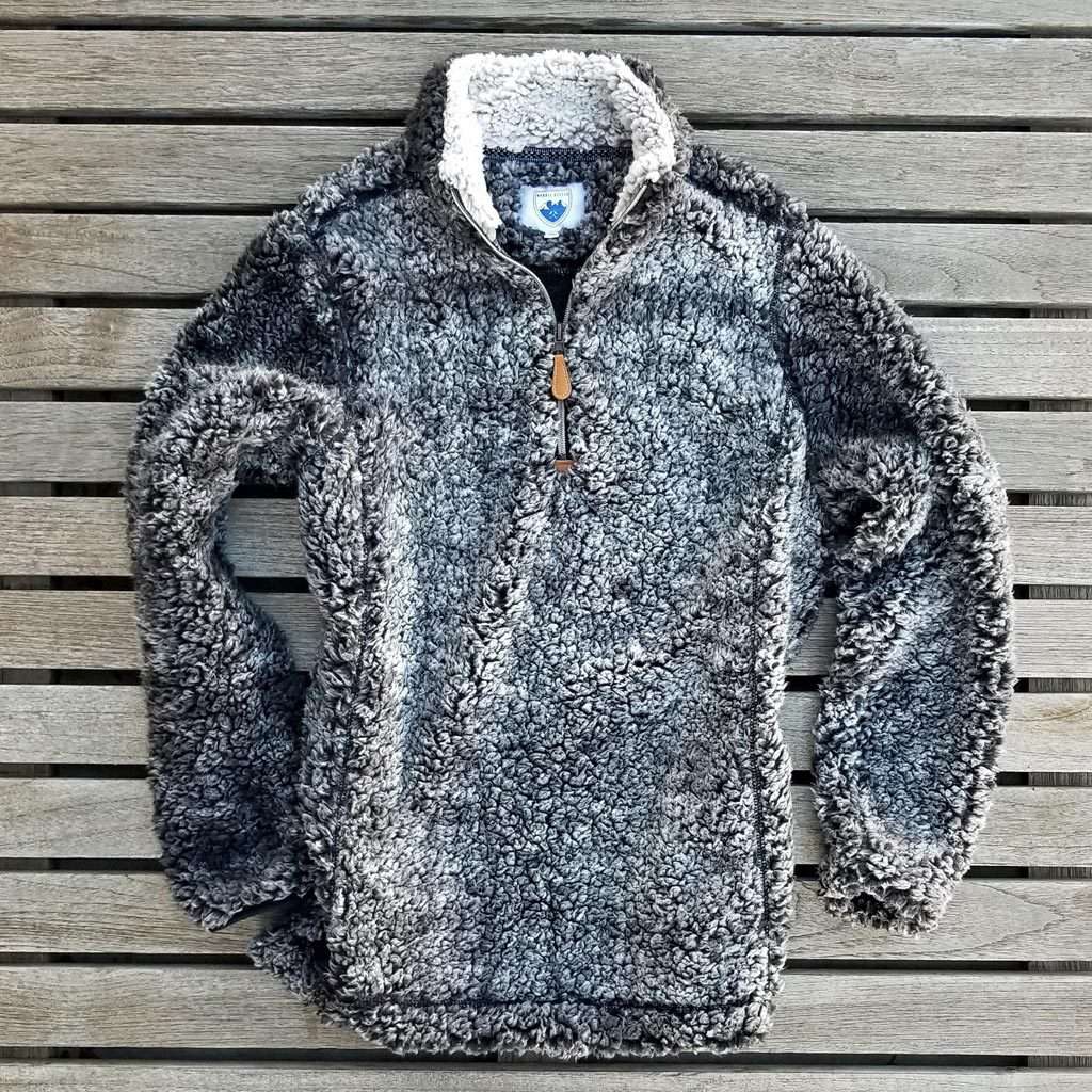 Nordic Fleece Quarter Zip Sherpa Pullover in Black with Gray