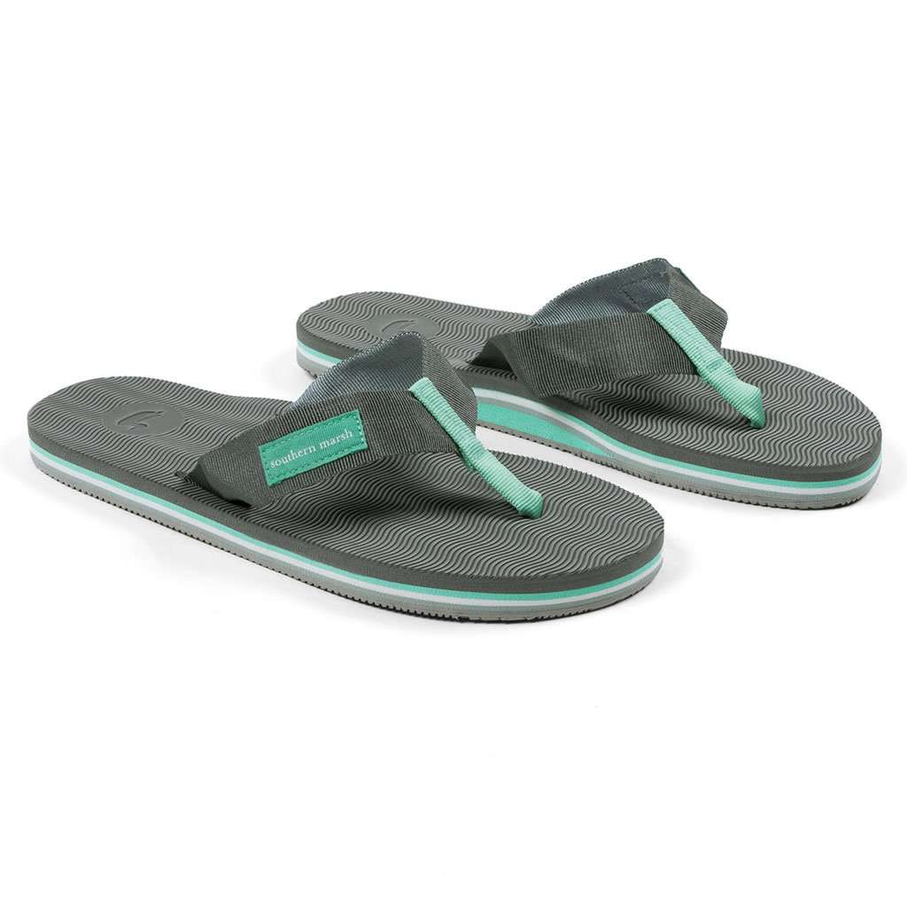 Webbed Bahama Sandal in Midnight Gray & Mint by Southern Marsh - Country Club Prep