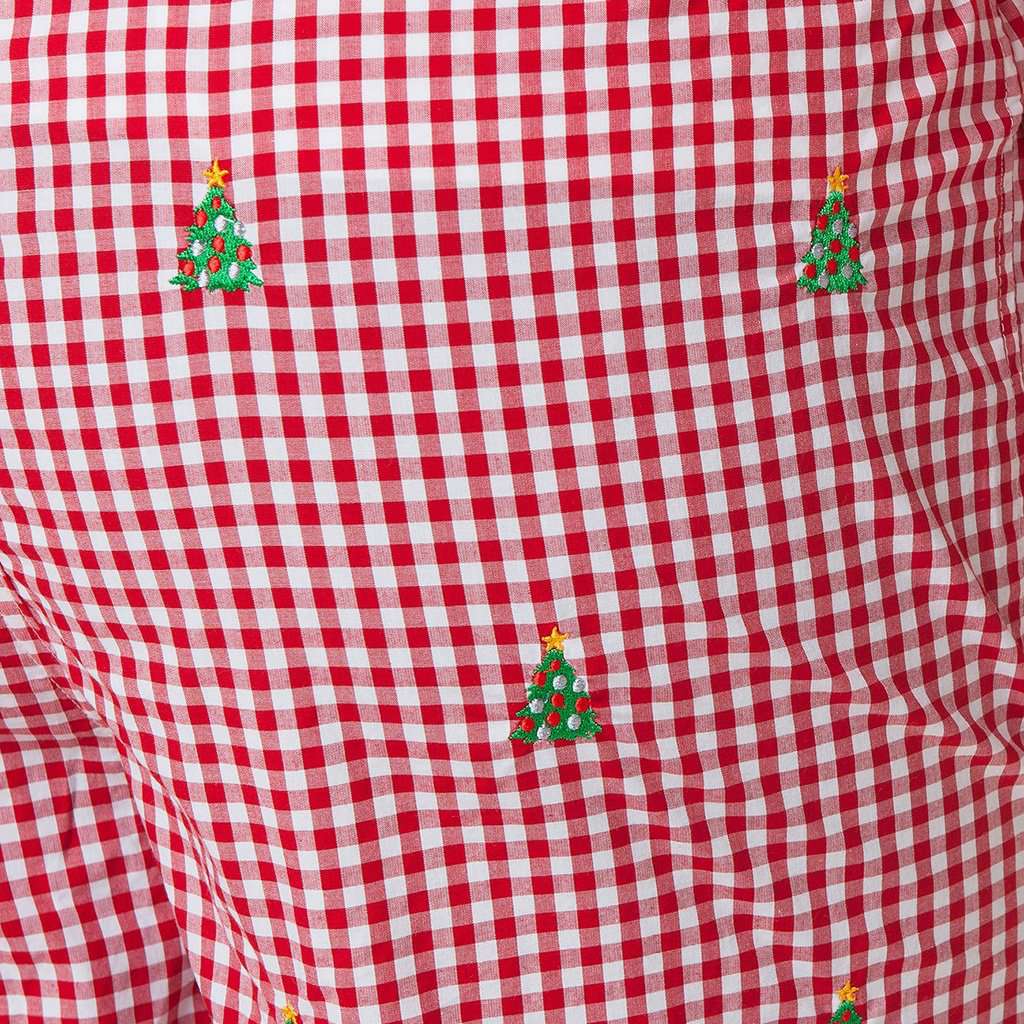 Gingham Sleeper Pant with Embroidered Christmas Tree by Castaway Clothing - Country Club Prep