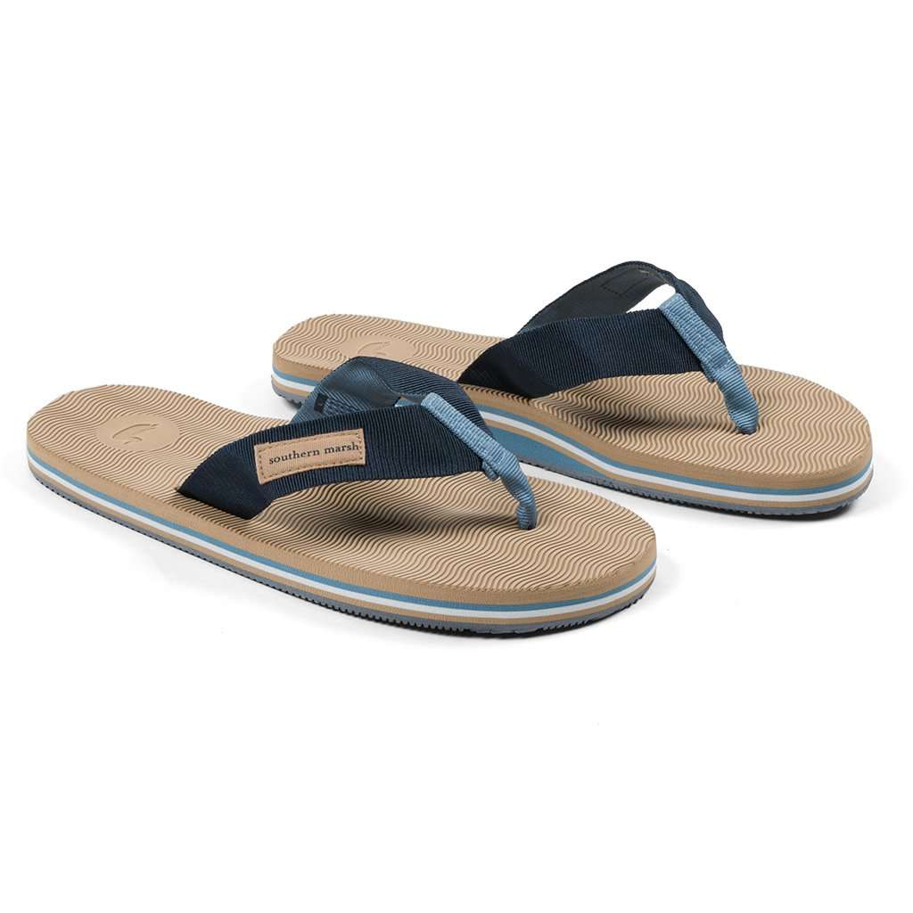 Webbed Bahama Sandal in Brown & Navy by Southern Marsh - Country Club Prep