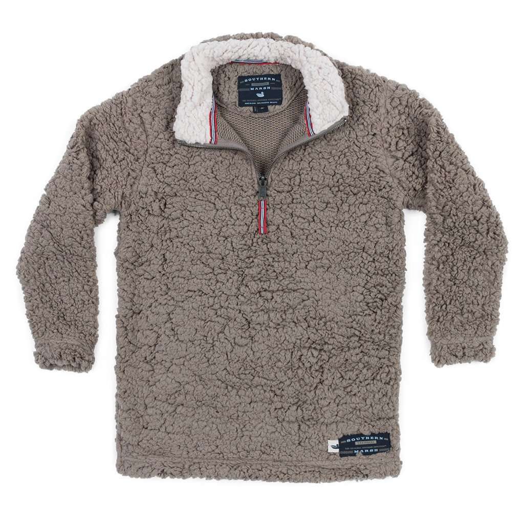 Southern Marsh Youth Appalachian Pile Sherpa Pullover in Light Brown Country Club Prep