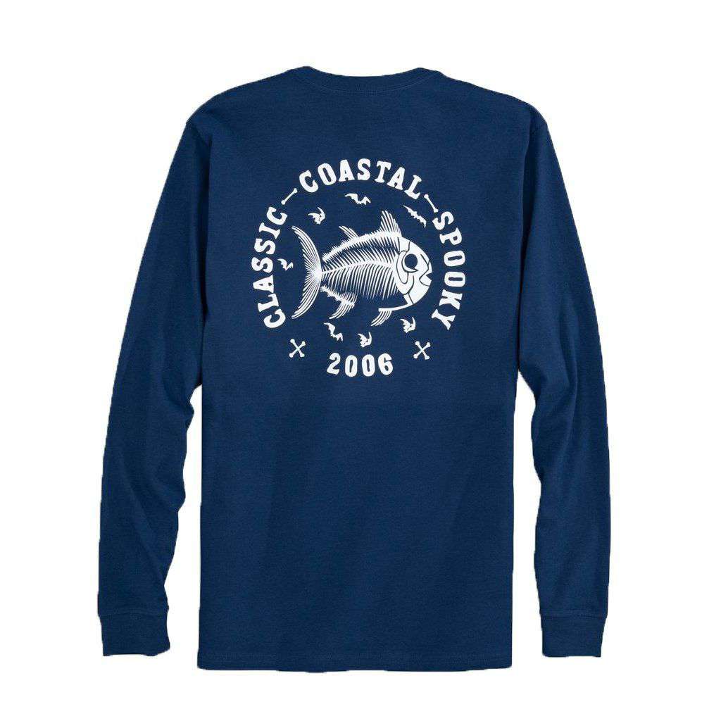 Classic Coastal Spooky Glow in the Dark Long Sleeve T-Shirt in Yacht Blue by Southern Tide - Country Club Prep