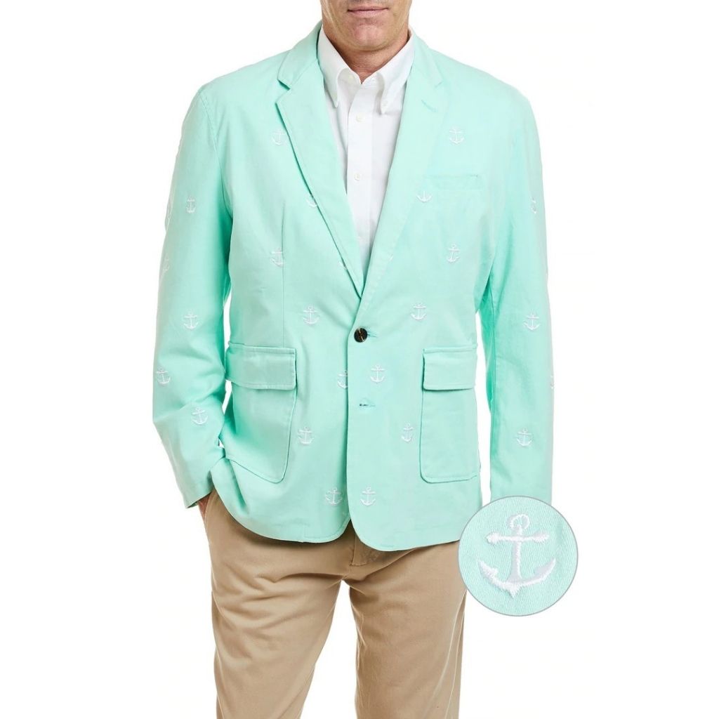 Spinnaker Blazer With Embroidered White Anchor in Seagrass by Castaway Clothing - Country Club Prep