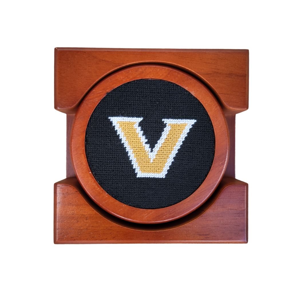 Vanderbilt University Needlepoint Coasters in Black by Smathers & Branson - Country Club Prep