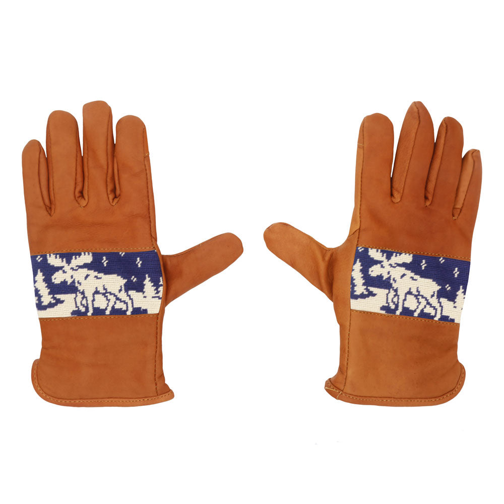 Winter Moose Needlepoint Gloves by Smathers & Branson - Country Club Prep