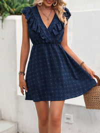 Swiss Dot Ruffled Plunge Dress - Country Club Prep