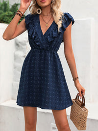 Swiss Dot Ruffled Plunge Dress - Country Club Prep