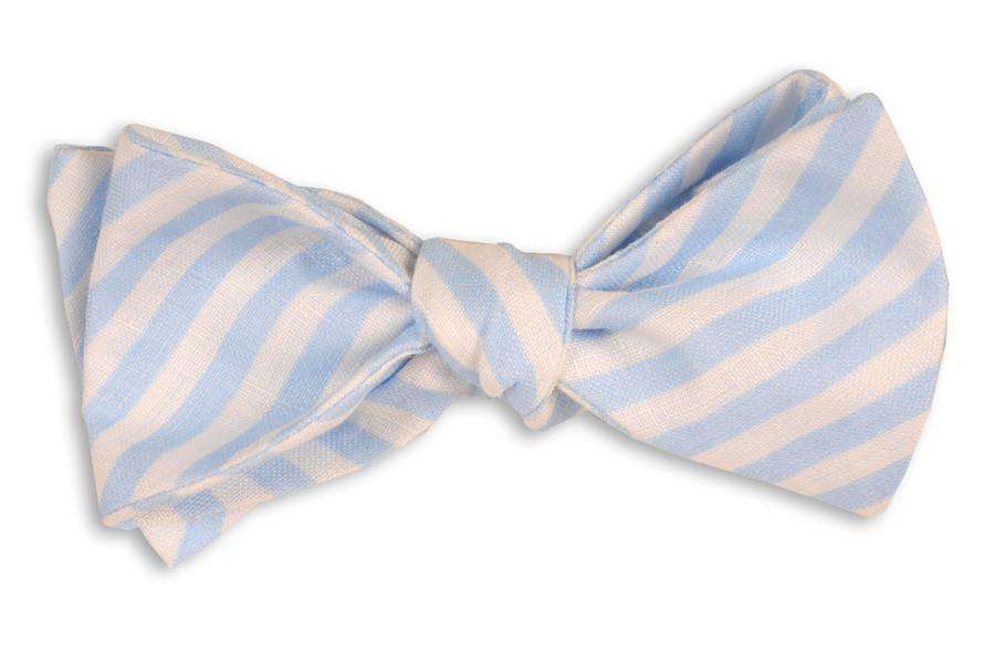 Light Blue Linen Stripe Bow Tie by High Cotton - Country Club Prep