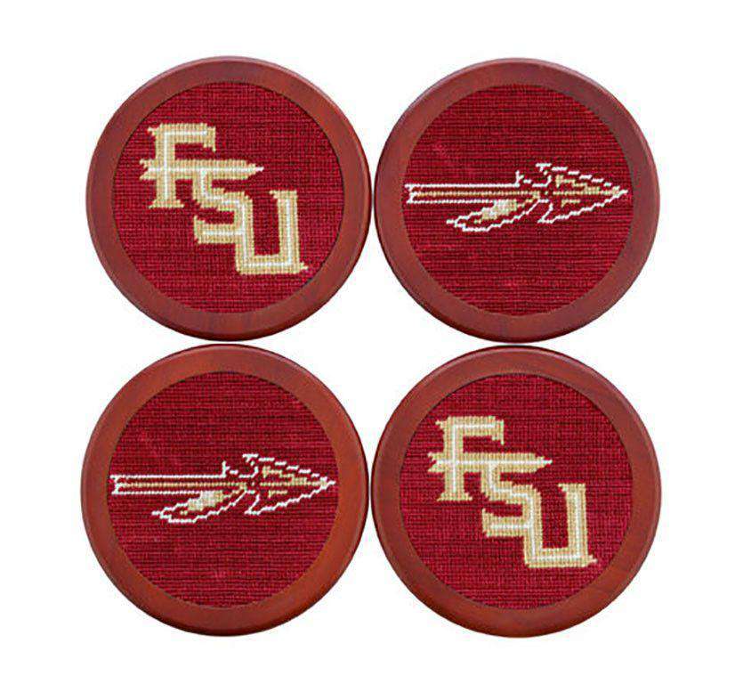 Florida State Needlepoint Coaster Set in Garnet by Smathers & Branson - Country Club Prep