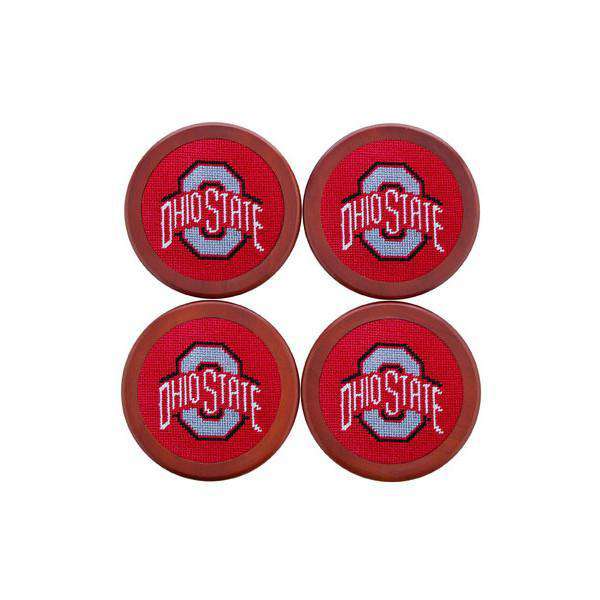 Ohio State University Needlepoint Coasters in Red by Smathers & Branson - Country Club Prep