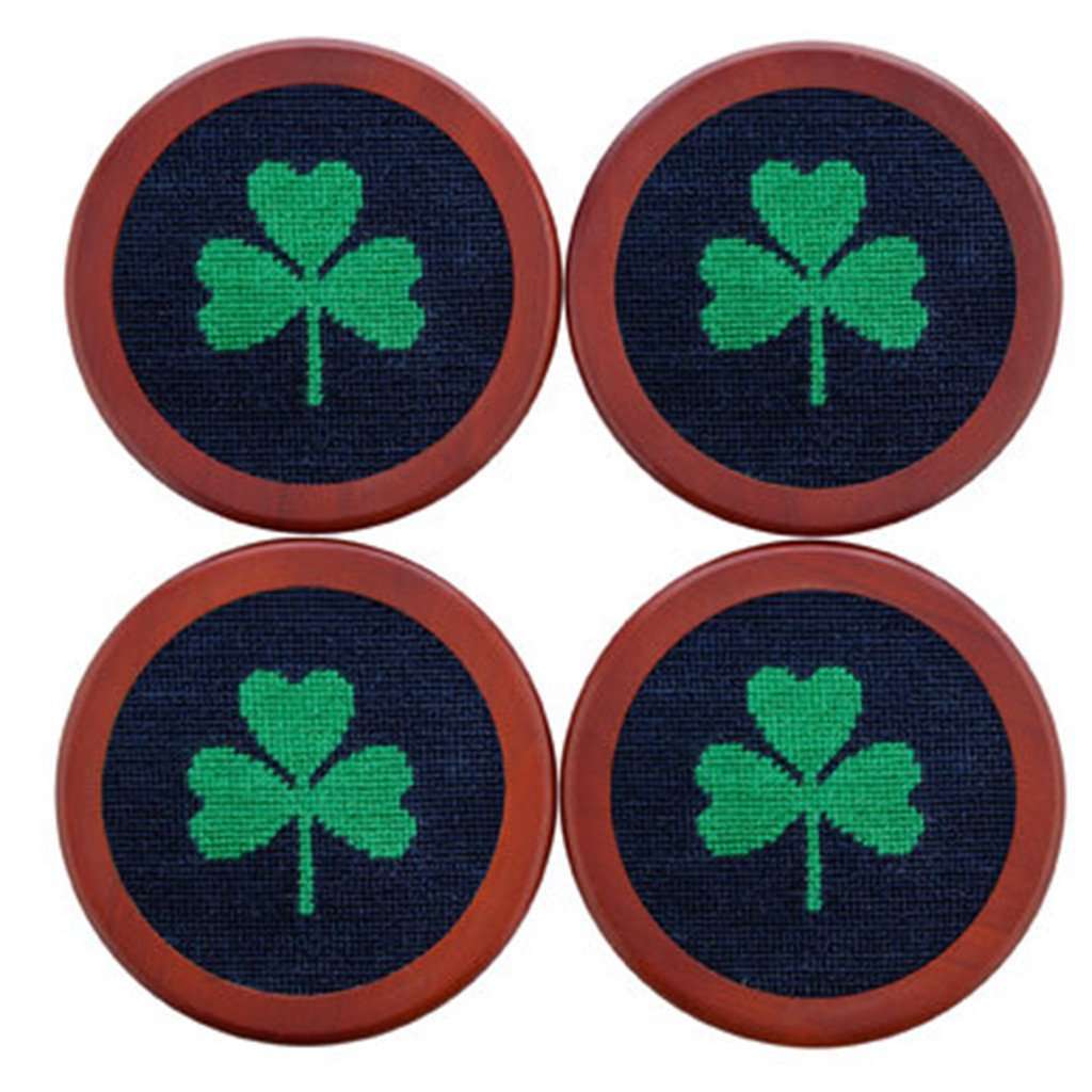 Shamrock Needlepoint Coasters in Dark Navy by Smathers & Branson - Country Club Prep