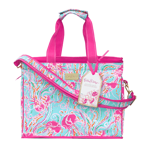 NWT Lilly Pulitzer Insulated cooler pink blue Jellies Be Jammin lunch beach bag NWT LILLY PULITZER Jellies Be Jammin Large Insulated Beach  main image 2