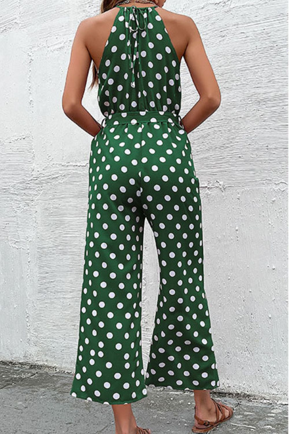 Polka Dot Grecian Wide Leg Jumpsuit - Country Club Prep