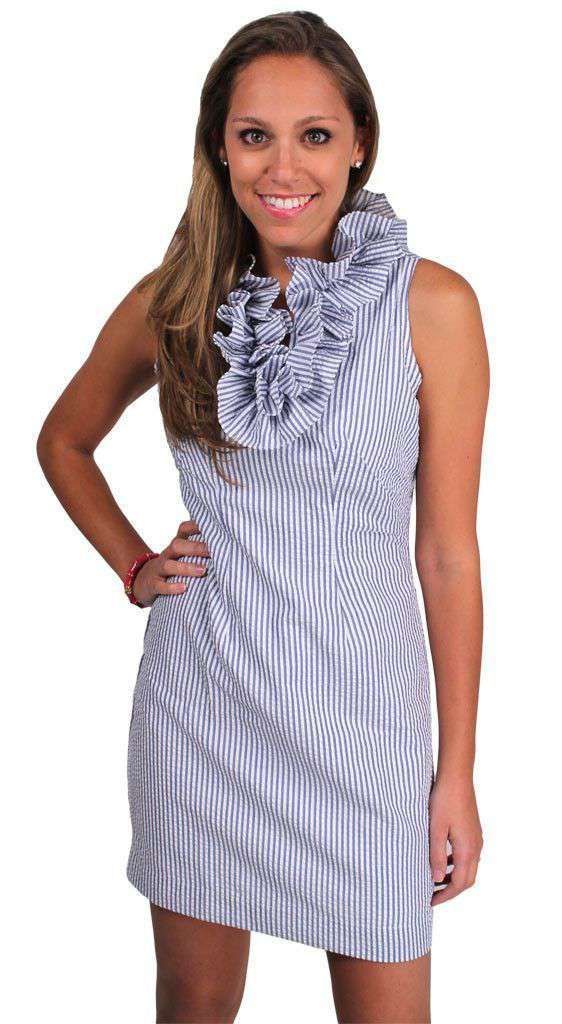 Just Madras Carolyn Dress in Wide Blue Seersucker – Country Club Prep