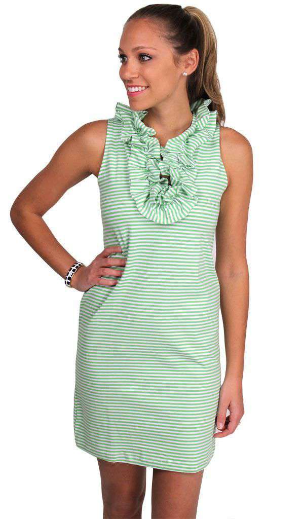 Just Madras Cotton Skipper Sleeveless Dress in Green Stripe Country Club Prep Just Madras Cotton Skipper Sleeveless Dress in Green Stripe Country Club Prep