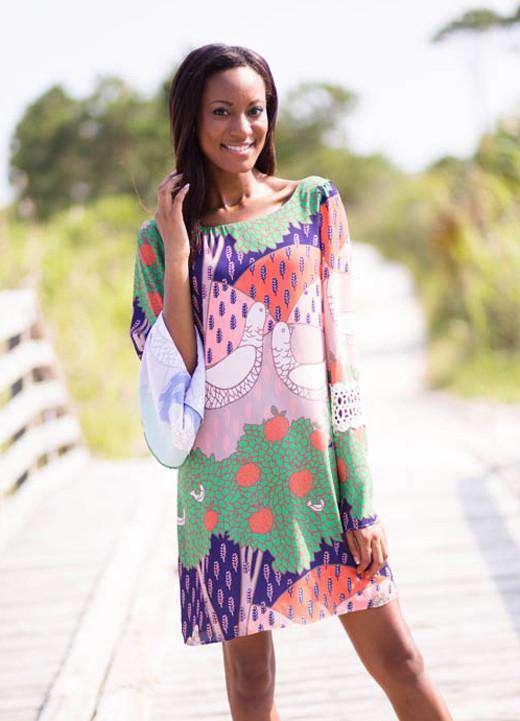 Partridge In A Peach Tree Dress w/ Scoop Back and Crochet Detail by Judith  March MuLti / S