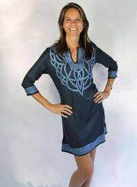 Pashmina Viscose Cortina Dress in Charcoal with Blue by Gretchen Scott Designs - Country Club Prep