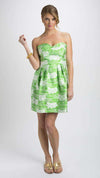 Strapless Dress in Floral Green by Elizabeth McKay - Country Club Prep