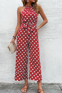 Polka Dot Grecian Wide Leg Jumpsuit - Country Club Prep