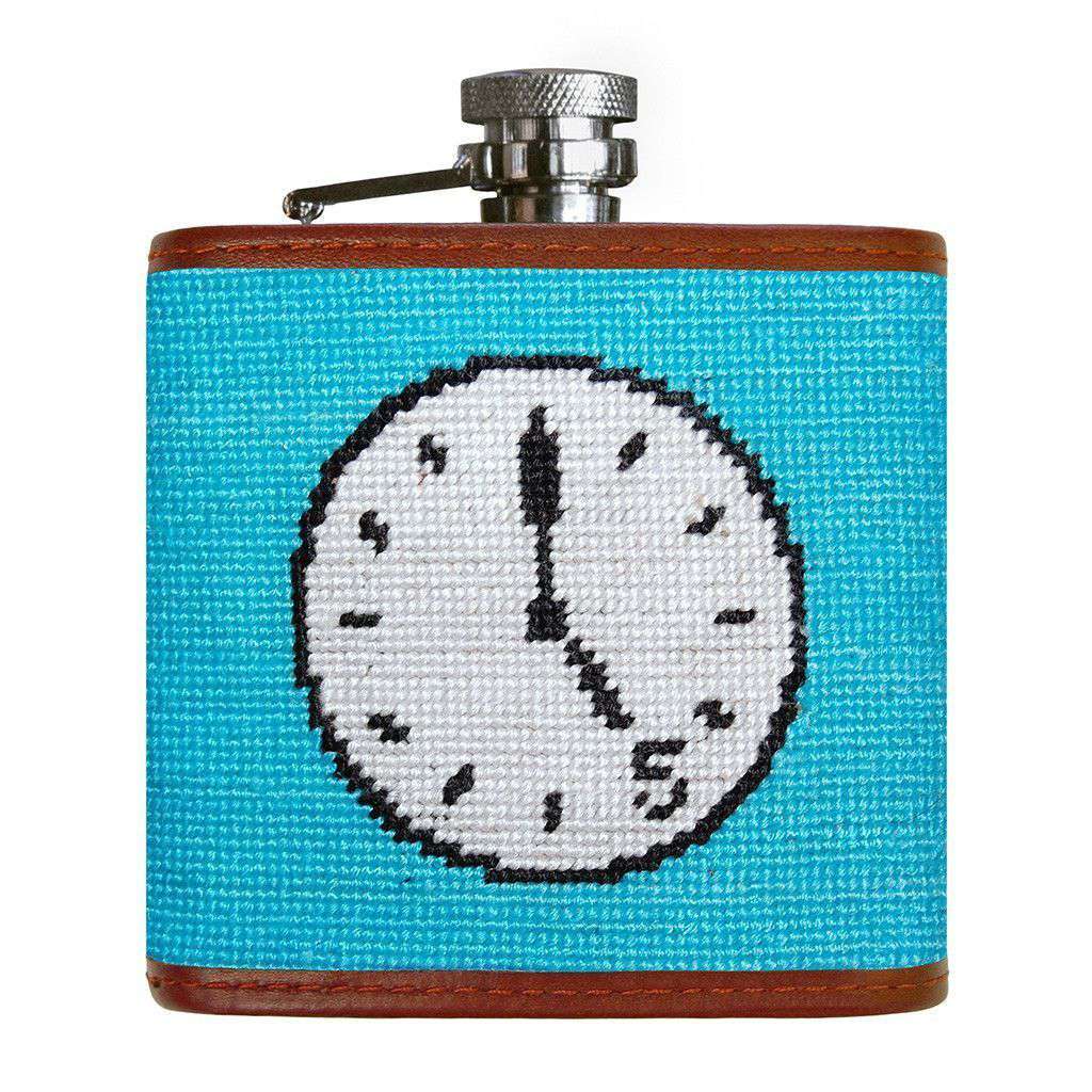 5 O'Clock Here Needlepoint Flask in Aqua by Smathers & Branson - Country Club Prep
