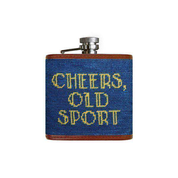 Cheers Old Sport Needlepoint Flask in Blueberry by Smathers & Branson - Country Club Prep